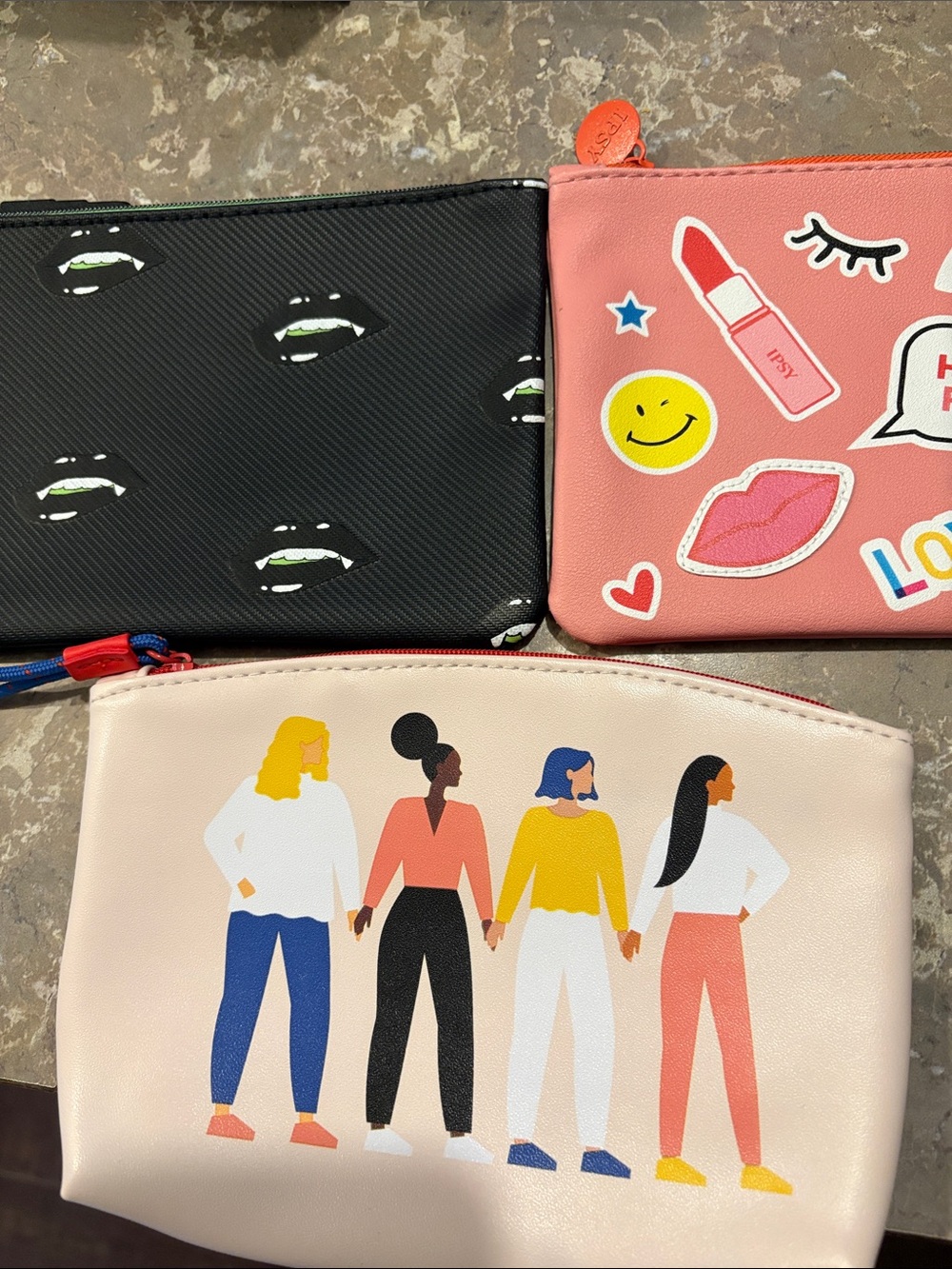 ipsy Cream Cosmetic Pouch with Diverse Women Illustration